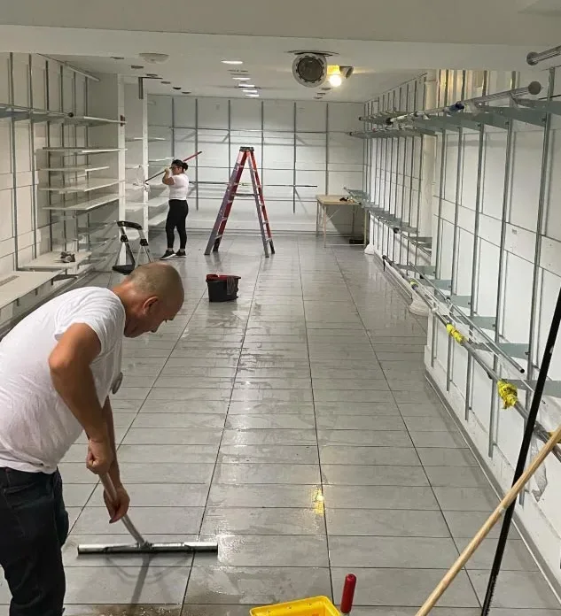 Cleaning a newly finished store